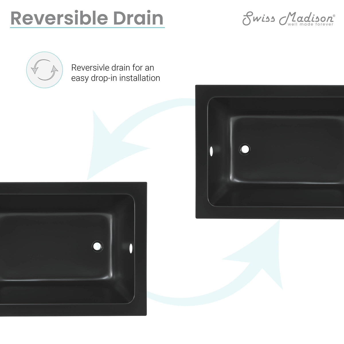 Swiss Madison Voltaire 66" x 36" Reversible Drain Drop-In Bathtub