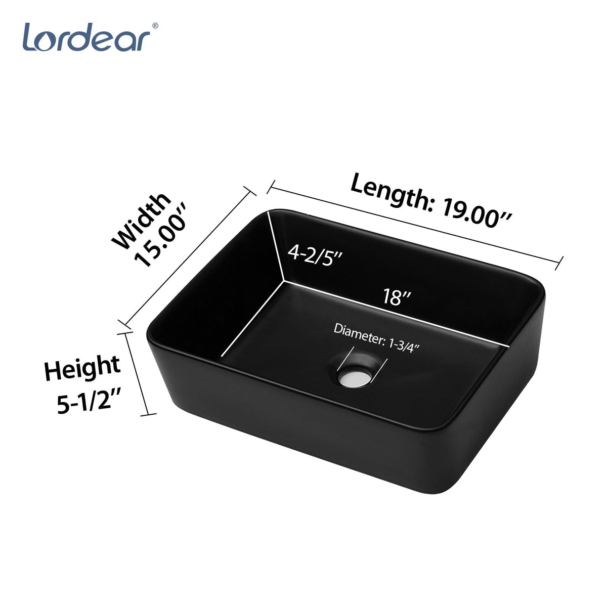 Bathroom Vessel Sink 19"x15" Rectangle Sink Above Counter White Porcelain Ceramic Modern Vanity Sink Art Basin with Faucet Hole