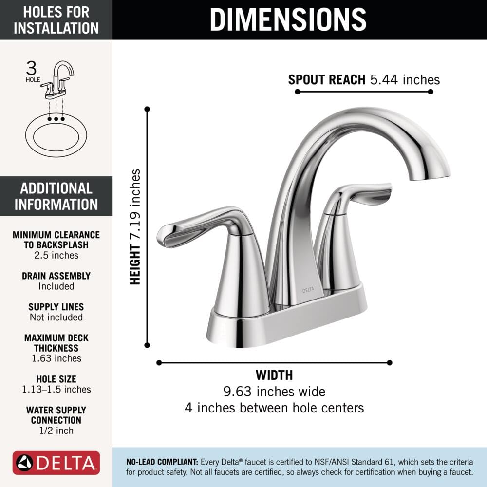 Delta Arvo Centerset Bathroom Faucet, Brushed Nickel 2-Handle Bathroom Faucet, Delta Bathroom Sink Faucet, Brushed Nickel 3-Hole Bathroom Faucet, Spotshield Stainless 25840LF-SS