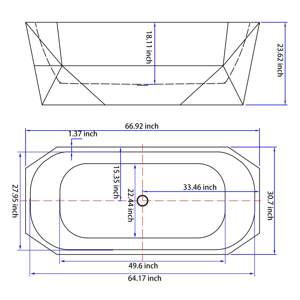 59" Acrylic Freestanding Bathtub,Double Ended,Lozenge Texture,Black