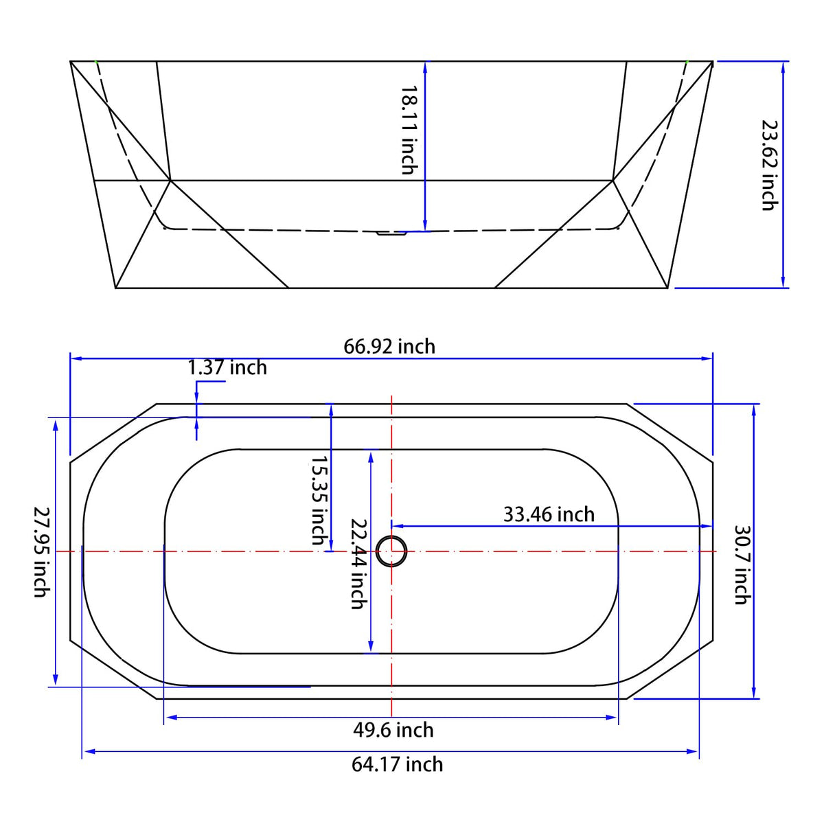59" Acrylic Freestanding Bathtub,Double Ended,Lozenge Texture,Black