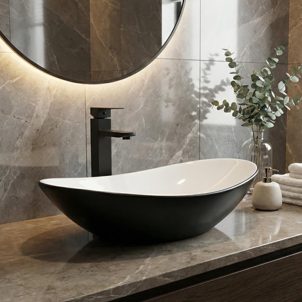 Ceramic Bathroom Sink, Black 19" x 15" Above Counter Porcelain Vessel Sink