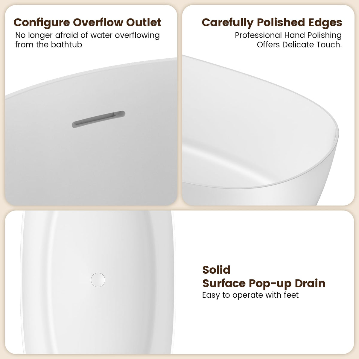 61''Stone Resin Freestanding Bathtub,Solid Surface Soaking Tub with Deep Bath Design, Modern Oval Free Standing Tub with Integrated Drain & Hidden Overflow, Starry Gray