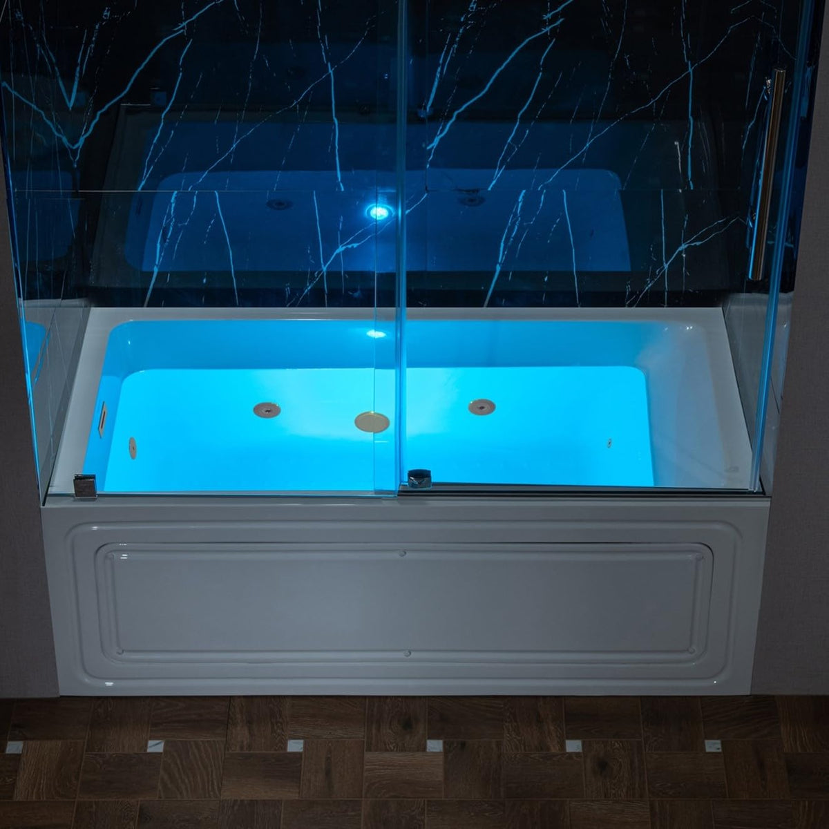 WOODBRIDGE 60" x 32" Alcove Acrylic Rectangular Whirlpool Heated Jetted Tub in White with Left Drain, Matte Black Finish, BS429-L-MB02