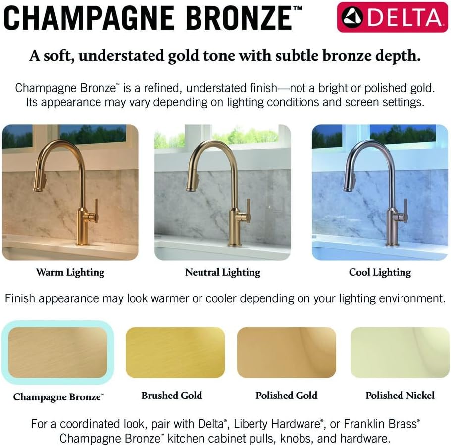 Delta Faucet Rhett Pro Commercial Style Kitchen Faucet with Pull Down Sprayer, Gold Commercial Kitchen Faucet, Spring Kitchen Faucet, Delta Kitchen Sink Faucet, Champagne Bronze 18829-CZ-DST