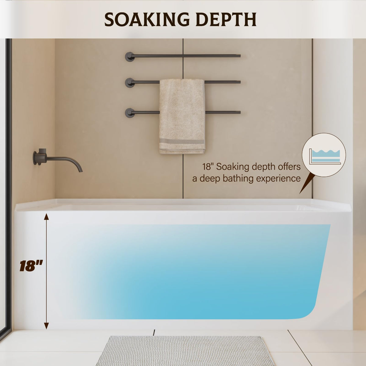 49" Acrylic Freestanding Bathtub - Japanese Square Soaking Tub with Built-in Seat & Toe-Tap Drain, Glossy White Finish, CUPC Certified