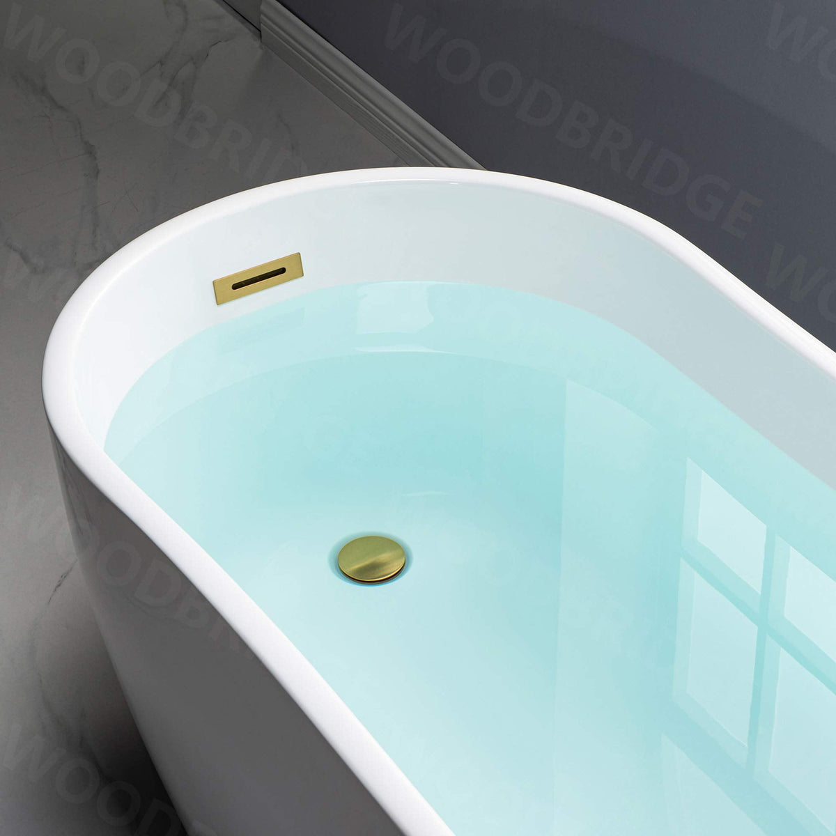 WOODBRIDGE 59" Acrylic Freestanding Bathtub Contemporary Soaking White Tub with Brushed Nickel Overflow and Drainï¼B-1530 -B/N-Drain &O