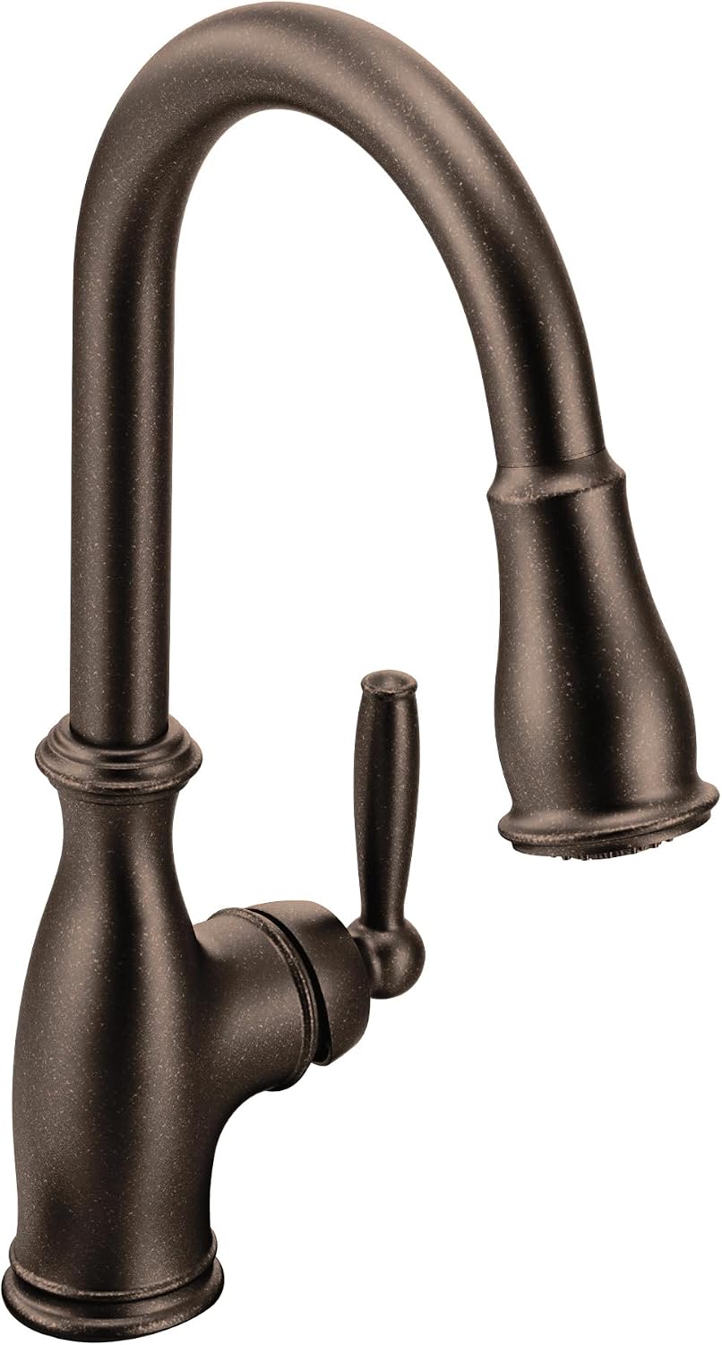 Moen Brantford Oil Rubbed Bronze Traditional One-Handle Kitchen Faucet with Pulldown Sprayer Featuring Power Boost and Reflex Docking System, 7185ORB