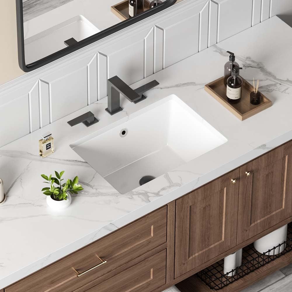 18in Undermount Bathroom Sink Rectangular, 18.1" x 13.8" Vessel Sink Rectrangle Undermount Bathroom Sink White Ceramic Lavatory Vanity Vessel Sink with Overflow