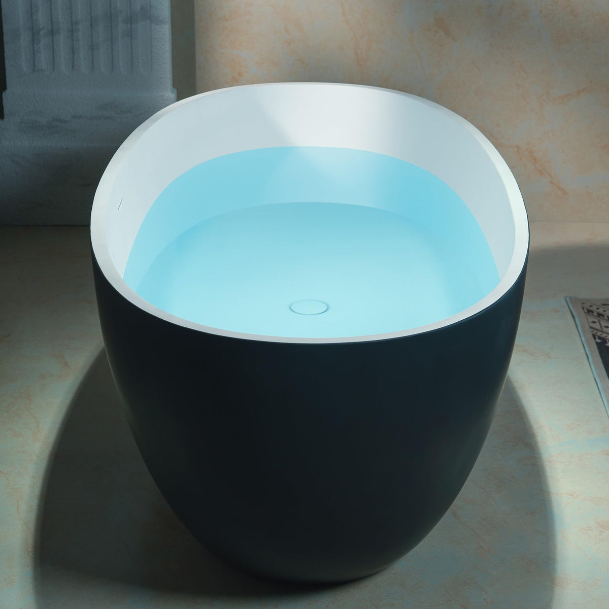 WOODBRIDGE 61" Stone Resin Freestanding Soaking Tub, Modern Oval Solid Surface Bathtub with Integrated Slotted Overflow & Drain, Matte White