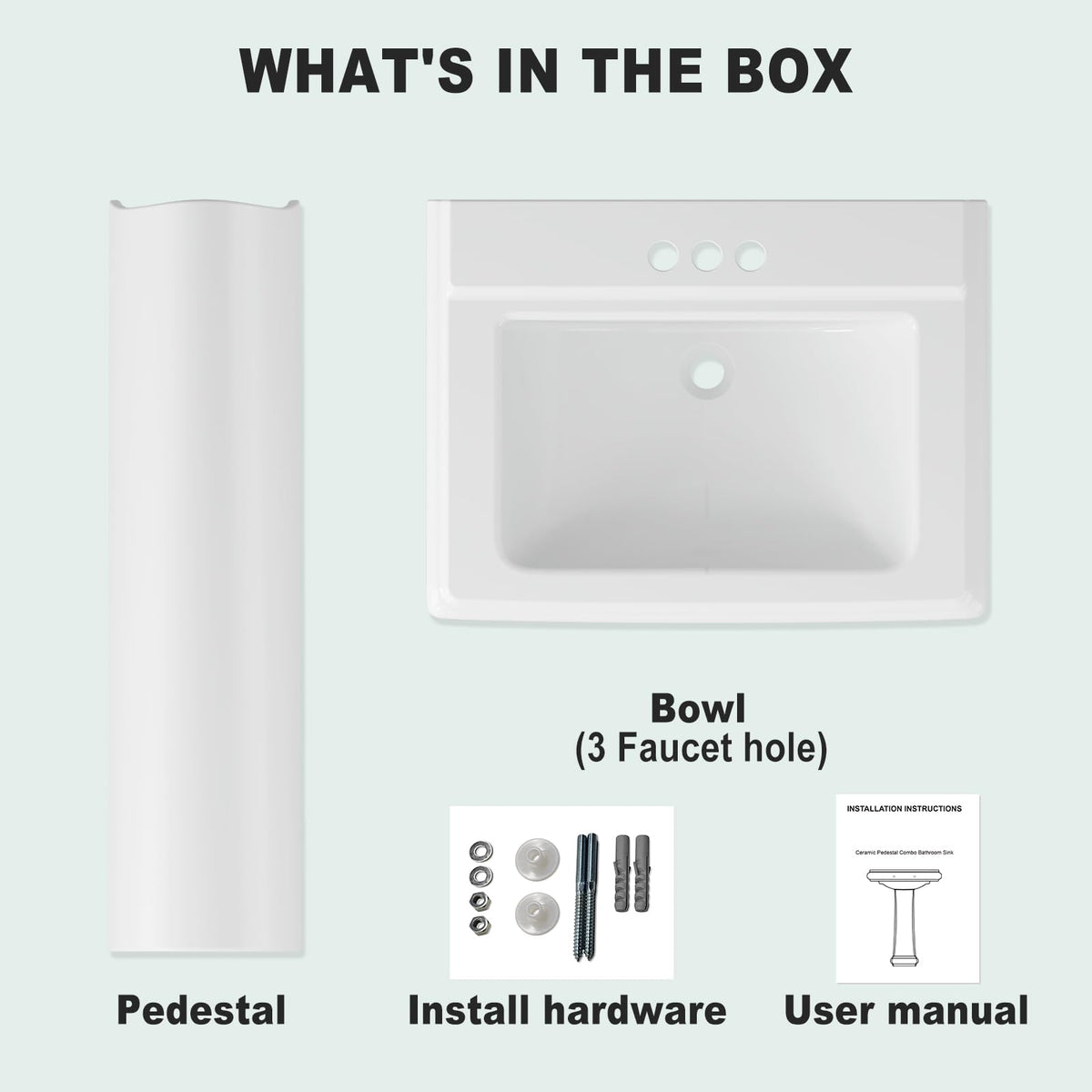 Garvee 20" W X 17" D W Bathroom Pedestal Sink, Pedestal Sink Combo