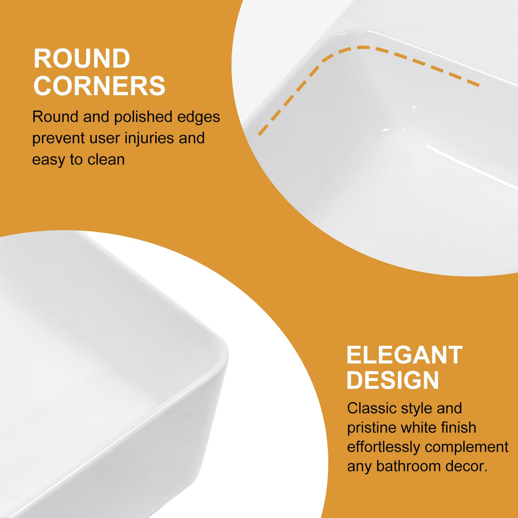 Mocoloo Bathroom Sink Undermount 22"x16" White Rectangle Porcelain Sink with Vertical Sides and Overflow Drain Under Counter Mount Ceramic Lavatory Vanity Sinks for Bathroom Interior Size 19 x 13