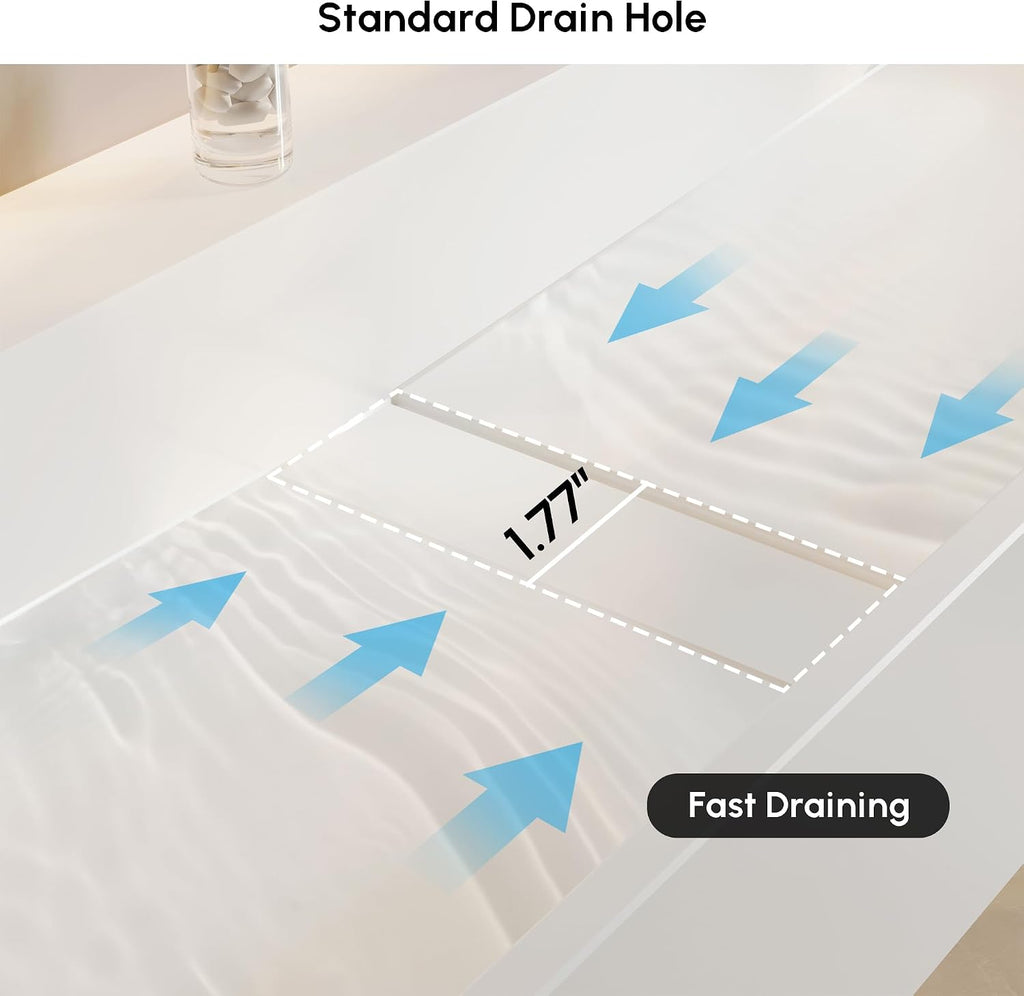 47'' Bathroom Vessel Sink Double-Bowl Bathroom Sink Wall Mounted Trough Floating Sink in Matte White
