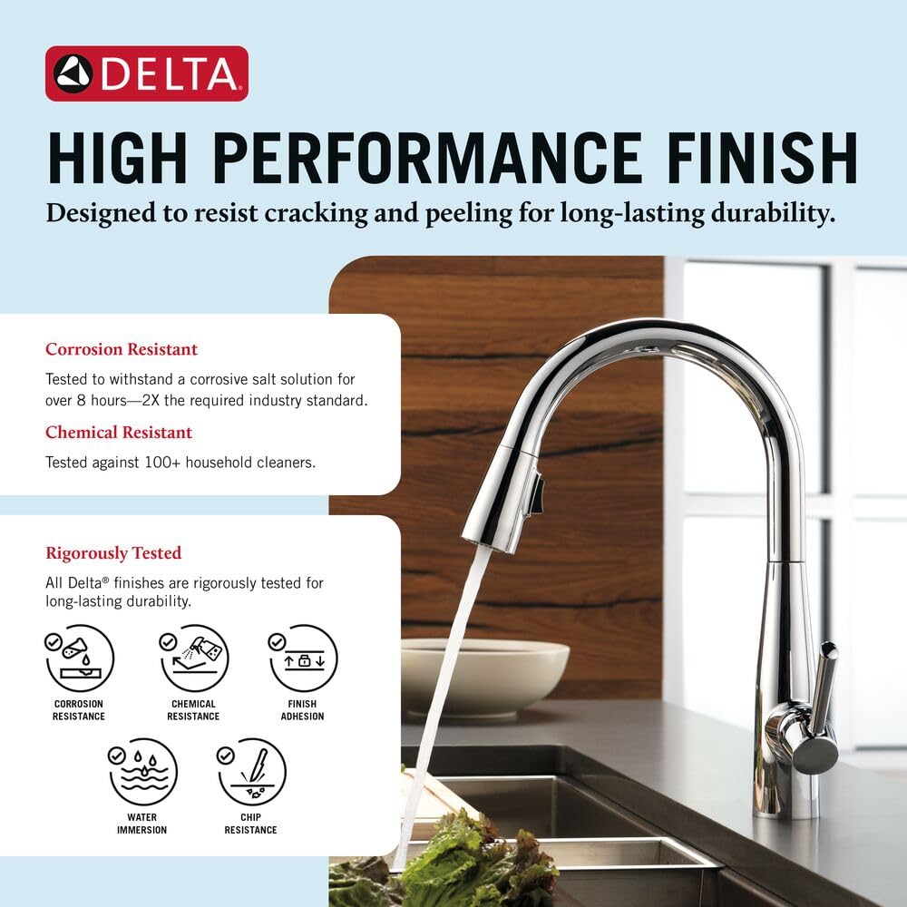 Delta Essa Brushed Nickel Kitchen Faucet with Pull Down Sprayer, Modern Single Hole Kitchen Sink Faucet, Single Handle, Arctic Stainless 9113-AR-DST