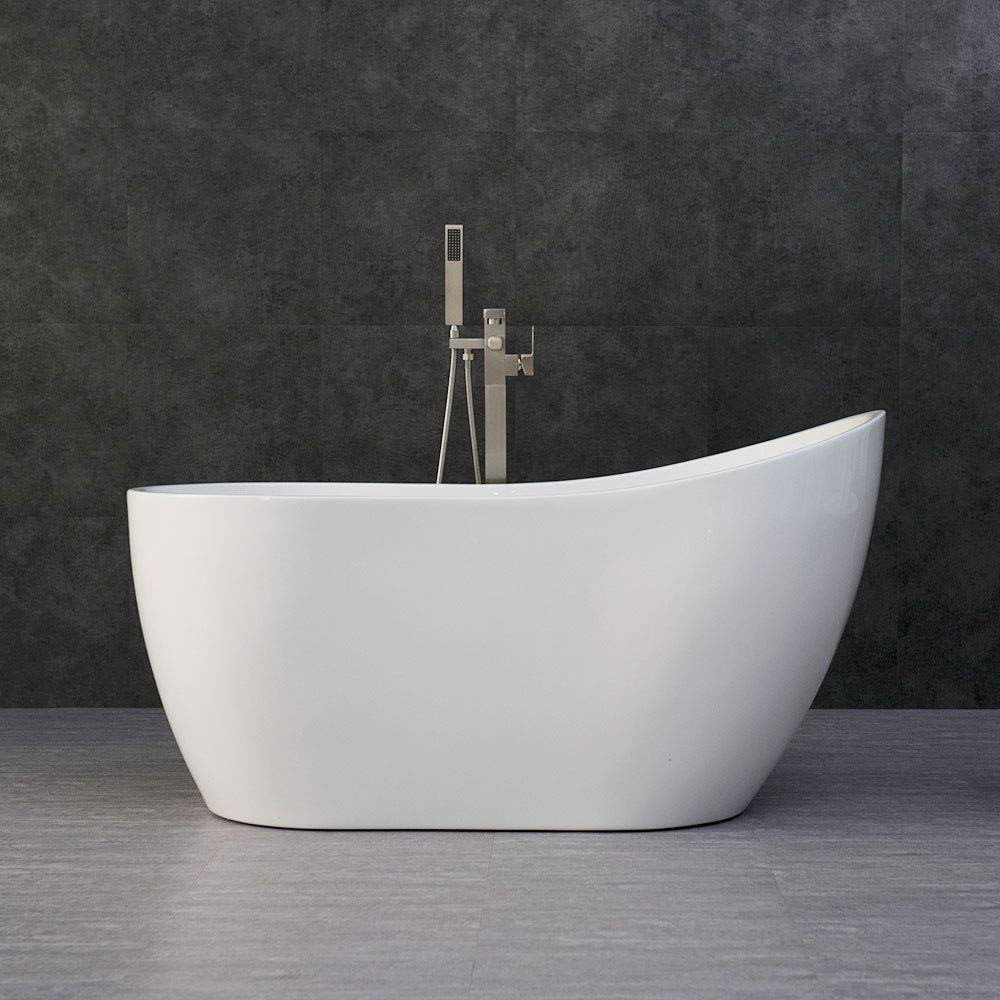 WOODBRIDGE 54" Acrylic Freestanding Bathtub Contemporary Soaking White Tub with Matte Black Overflow and Drain,B0006-MB