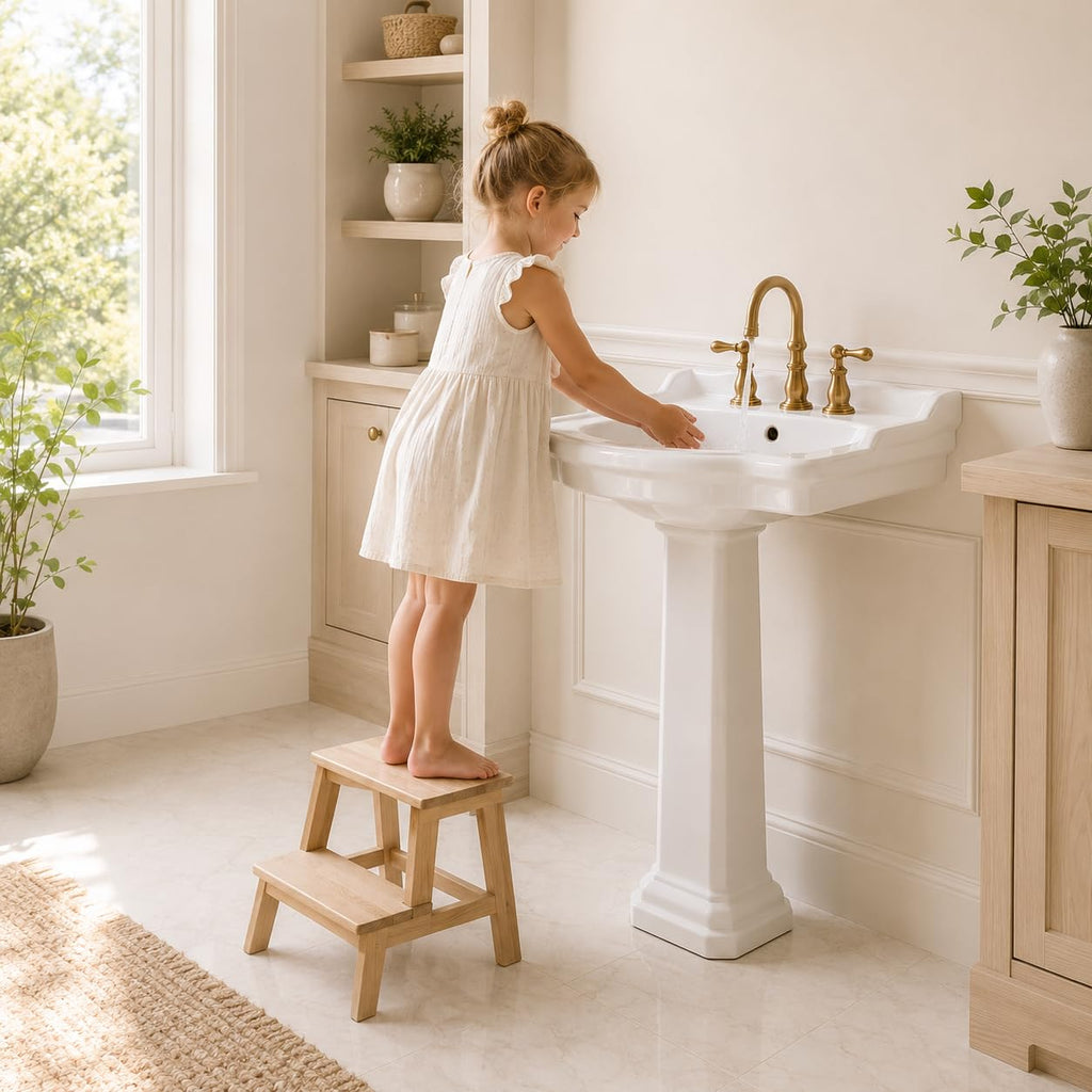 Garvee White Ceramic Pedestal Bathroom Sink, Single Hole Freestanding Basin