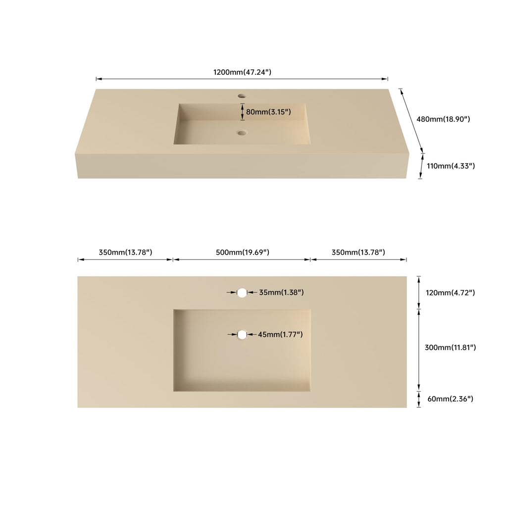 47" Wall Mount Sink, Artificial Stone Bathroom Sink, Single Hole
