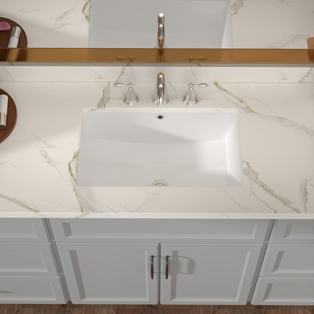 Lordear 17x12 Inch Undermount Bathroom Sink (Installation Size: 15"x10") Vanity Small Sinks Rectangle Pure White Porcelain Ceramic Bath Lavatory Vanity Sink Basin with Overflow