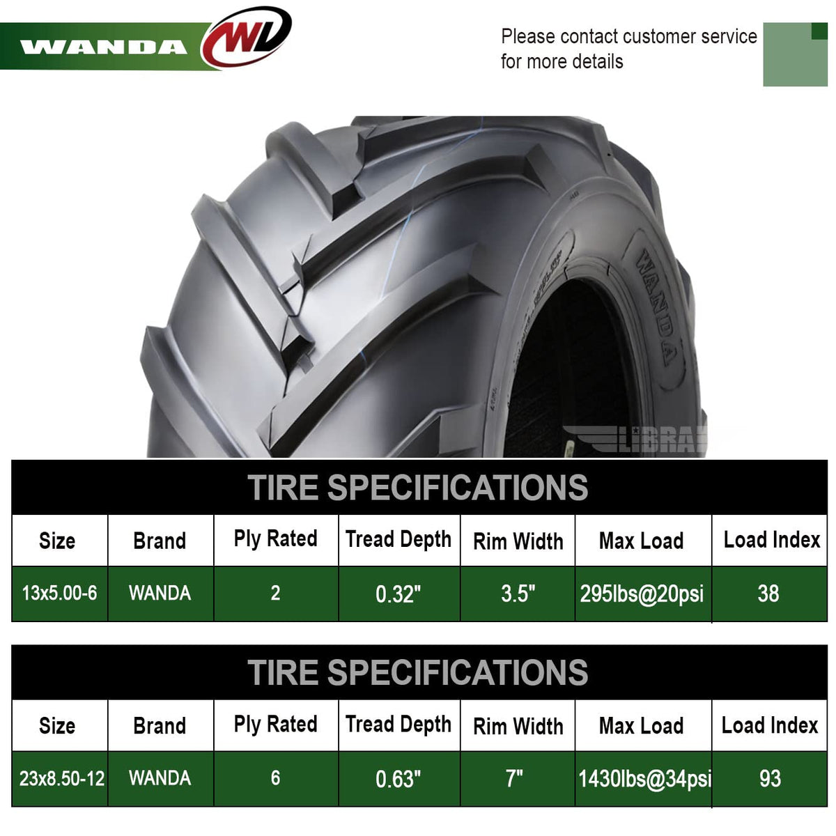 WANDA 4PC 15X6-6 & 20X10-8 Lawn Mower Tractor Tires Super Lug -13078/13071