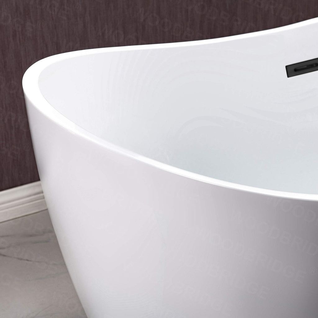 WOODBRIDGE 71" Acrylic Freestanding Bathtub Contemporary Soaking White Tub with Brushed Gold Overflow and Drain,B0017-BG