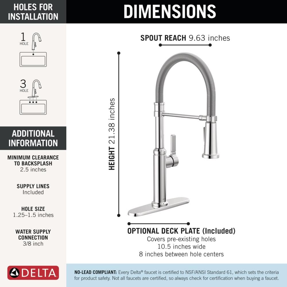 Delta Faucet Rhett Pro Commercial Style Kitchen Faucet with Pull Down Sprayer, Gold Commercial Kitchen Faucet, Spring Kitchen Faucet, Delta Kitchen Sink Faucet, Champagne Bronze 18829-CZ-DST