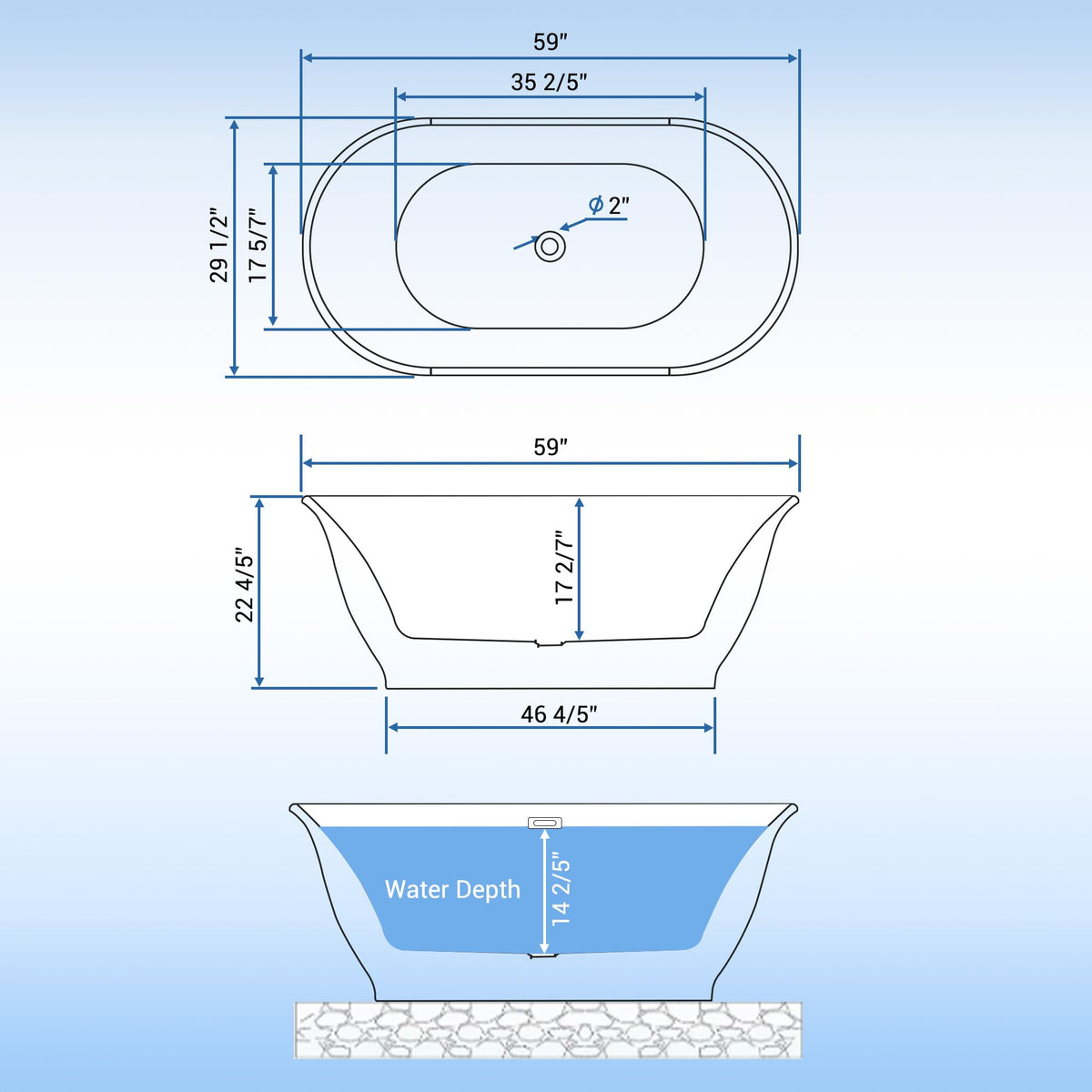 59 Inch Freestanding Bathtubs, White Acrylic Free Standing Bathtub, Modern Soaking Tub with Integrated Overflow & Chrome Drain for Bathroom Remodel