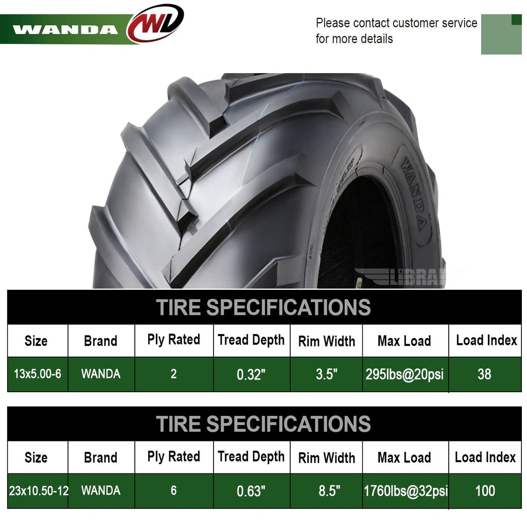 WANDA 4PC 15X6-6 & 20X10-8 Lawn Mower Tractor Tires Super Lug -13078/13071