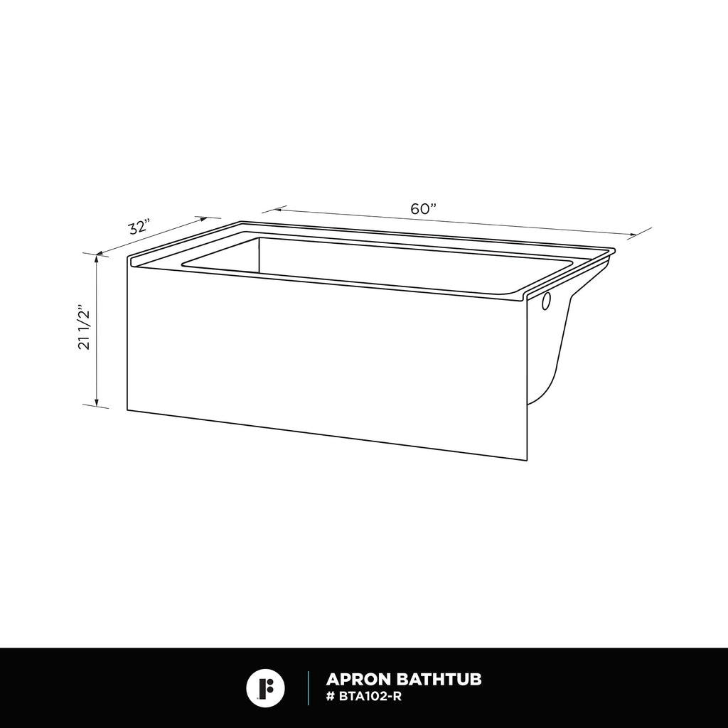 Fine Fixtures Acrylic, Fiberglass Alcove Soaking Bathtub with Integral Apron Front in Glossy White - Right Hand Drain, 72" x 32"