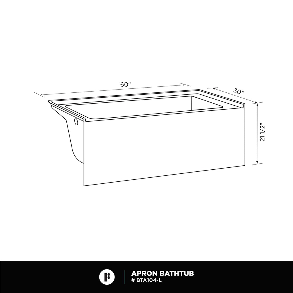 Fine Fixtures Acrylic, Fiberglass Alcove Soaking Bathtub with Integral Apron Front in Glossy White - Right Hand Drain, 72" x 32"