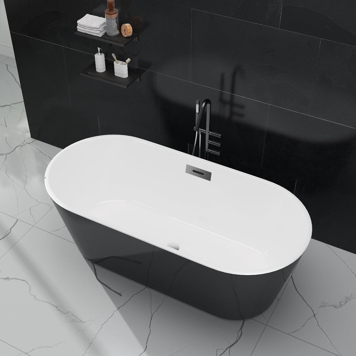 Freestanding Bathtub 59 inch Acrylic Free Standing Tub 59 Inch, Free Standing Tub with Chrome Drain & Overflow, Ergonomic Stand Alone Tub for Small Bathroom or Home Spa