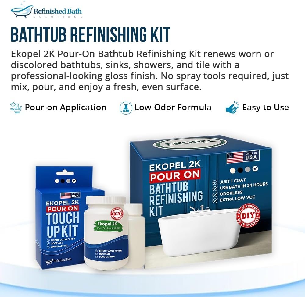 Ekopel 2K Bathtub Refinishing Kit - Pour On Bathtub Recasting Kit