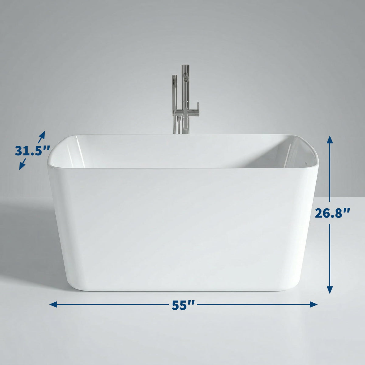 49" Acrylic Freestanding Bathtub - Japanese Square Soaking Tub with Built-in Seat & Toe-Tap Drain, Glossy White Finish, CUPC Certified