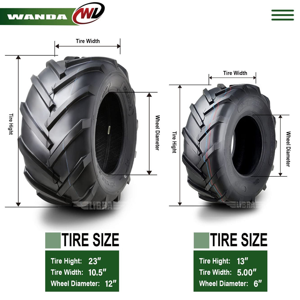 WANDA 4PC 15X6-6 & 20X10-8 Lawn Mower Tractor Tires Super Lug -13078/13071