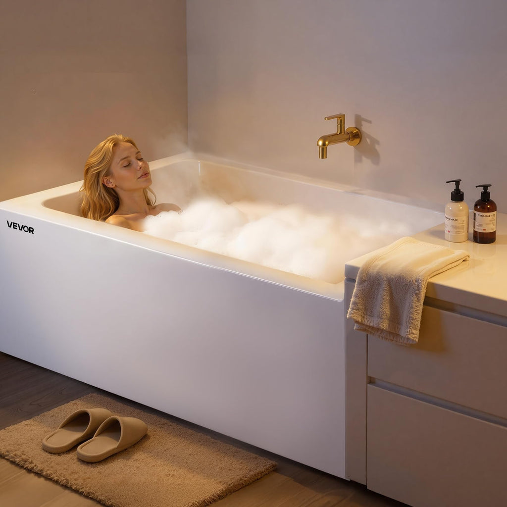 VEVOR Alcove Bathtub, 48" x 30" Contemporary Alcove Acrylic Bathtub, Soaking Bath Tub with Left Hand Drain and Overflow Hole, Large Rectangular Deep Soak Tub for Bathroom with Integral Flange, White