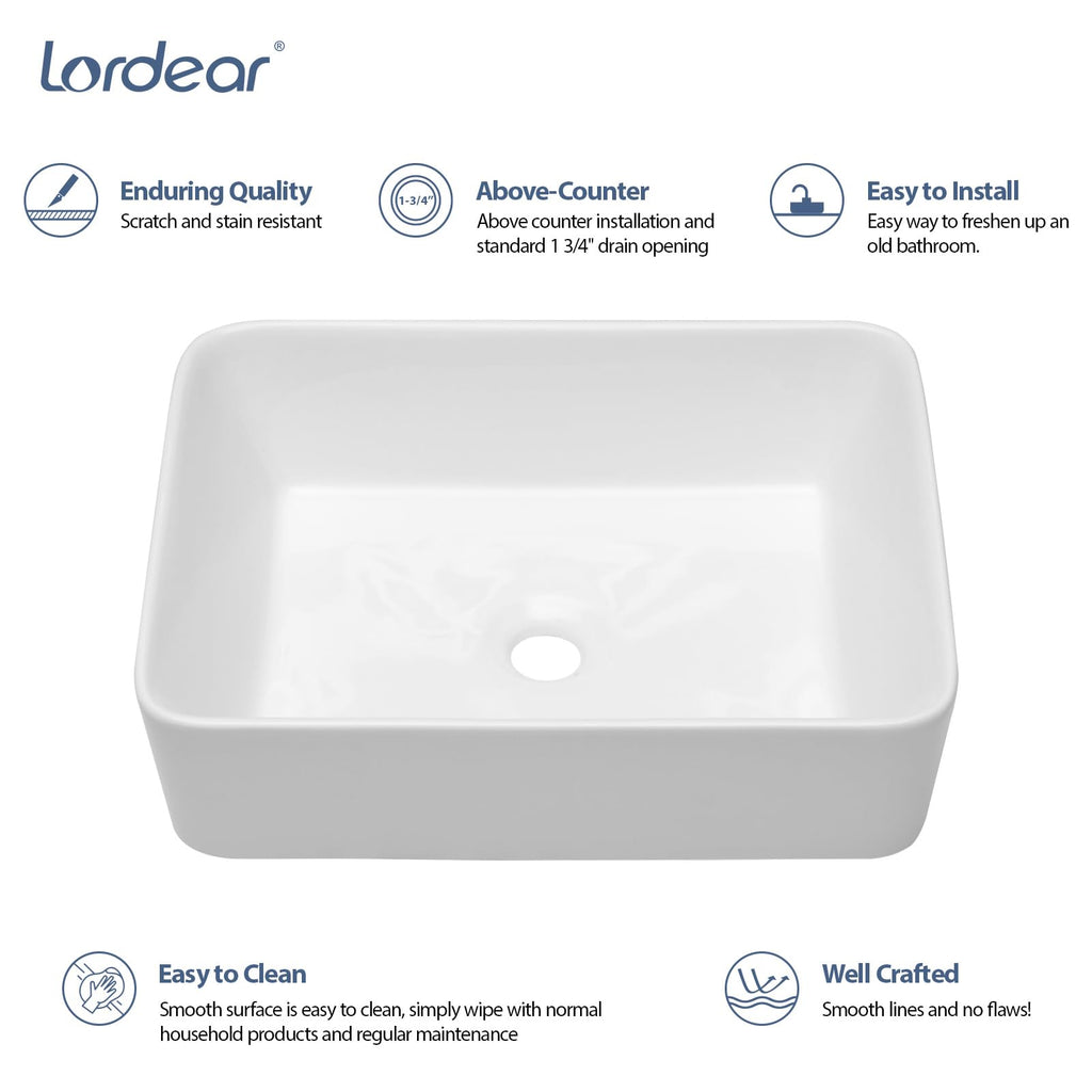 Lordear Wall Mount Bathroom Sink 21x12 Inch White Rectangle Sink with Overflow Porcelain Ceramic Floating Bathroom Vessel Sinks, Wall Hung Wash Hand Basin