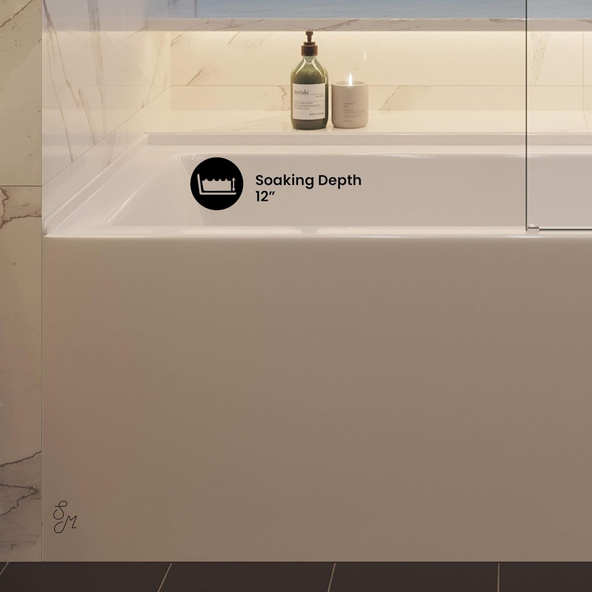 Voltaire 60" x 30" Right Drain Skirted Soaking Bathtub with Apron ADA Height in Glossy White