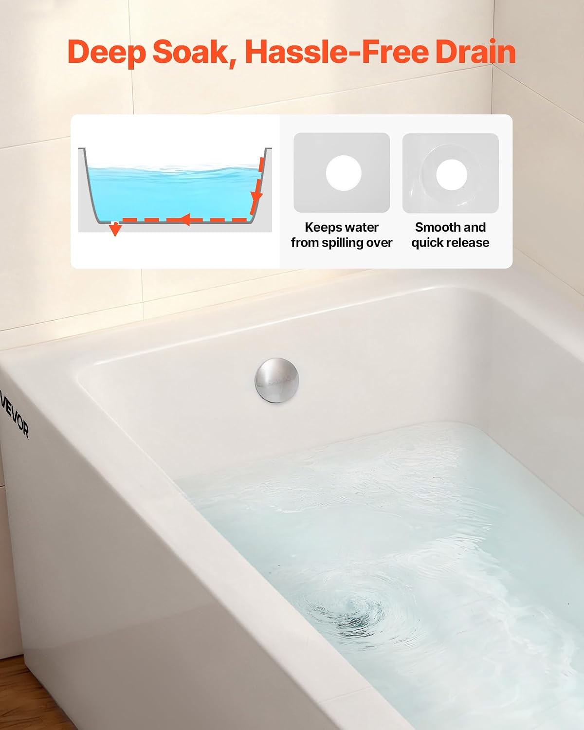 VEVOR Alcove Bathtub, 48" x 30" Contemporary Alcove Acrylic Bathtub, Soaking Bath Tub with Left Hand Drain and Overflow Hole, Large Rectangular Deep Soak Tub for Bathroom with Integral Flange, White