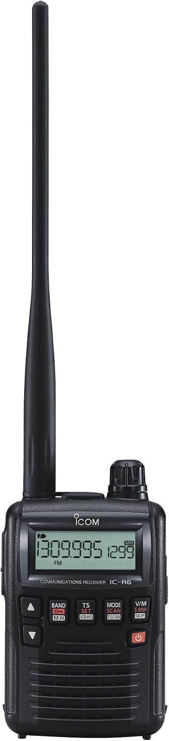 Icom R6 Sport Wide Band Handheld Communications Receiver, Requires 2 x AA Batteries, Black