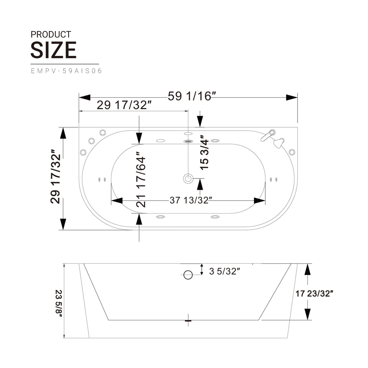 Empava 59" Corner Jetted Bathtub - 2 Person Whirlpool Tub with Heater