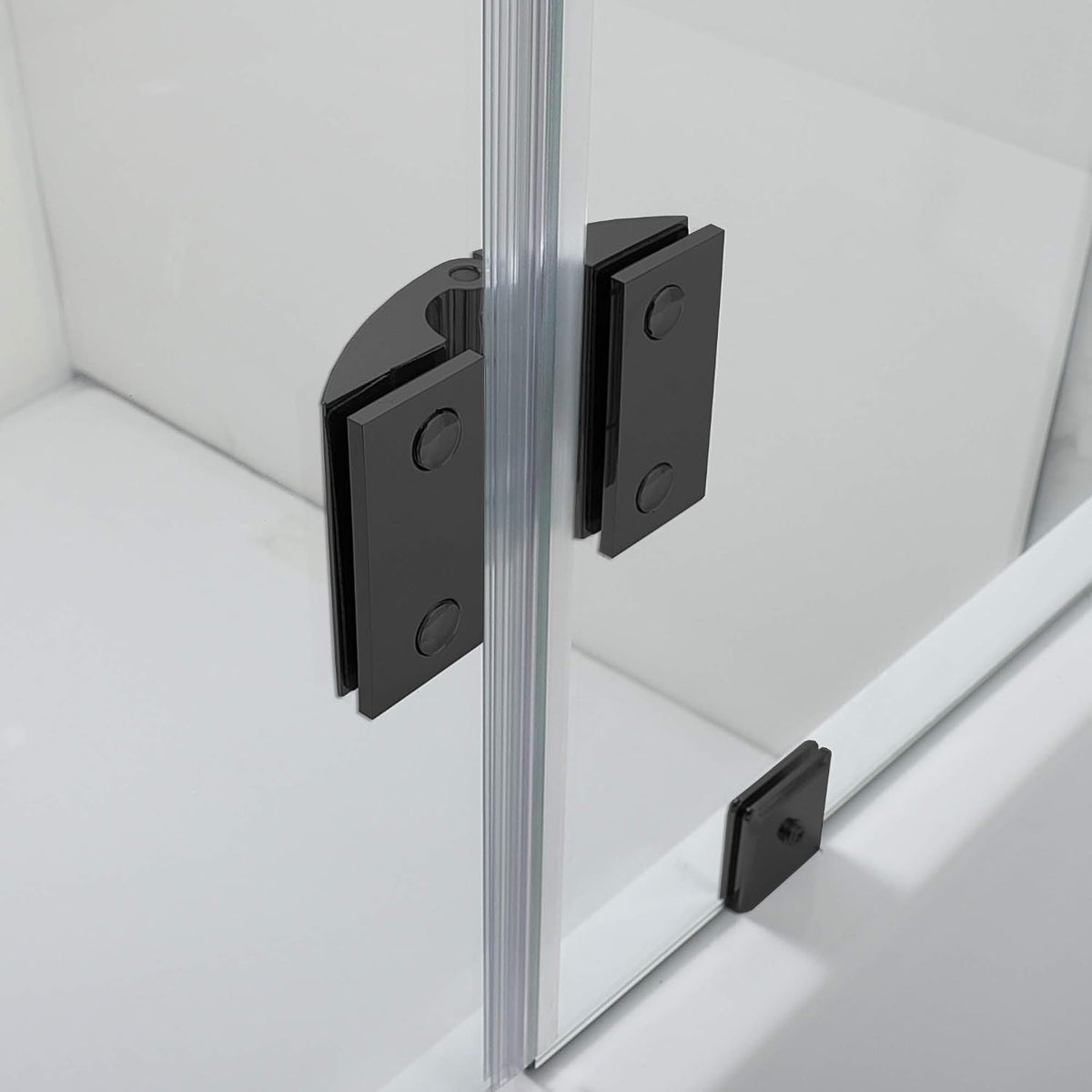 Woodbridge Frameless Hinged Bathtub Shower, 5/16" Tempered Panel, 48" W x 58" H Tub Glass Door in Matte Black Finish, Include Support Bar