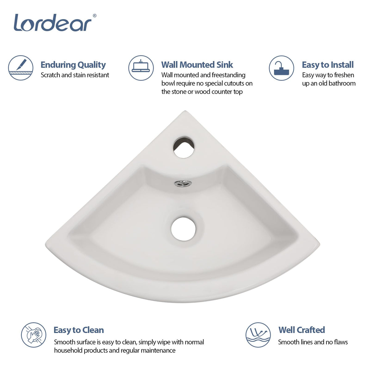 Lordear Wall Mount Bathroom Sink 21x12 Inch White Rectangle Sink with Overflow Porcelain Ceramic Floating Bathroom Vessel Sinks, Wall Hung Wash Hand Basin
