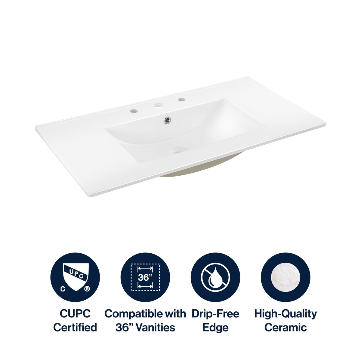 JONATHAN Y Ancillary 30" Bathroom 3-Hole Sink Top, White