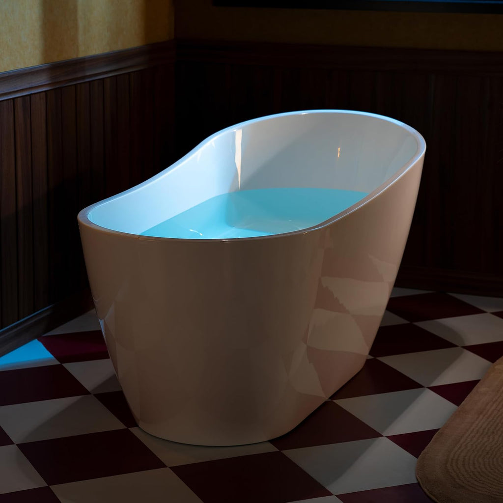 WOODBRIDGE 59" Acrylic Freestanding Bathtub Contemporary Soaking White Tub with Chrome Overflow and Drain,White