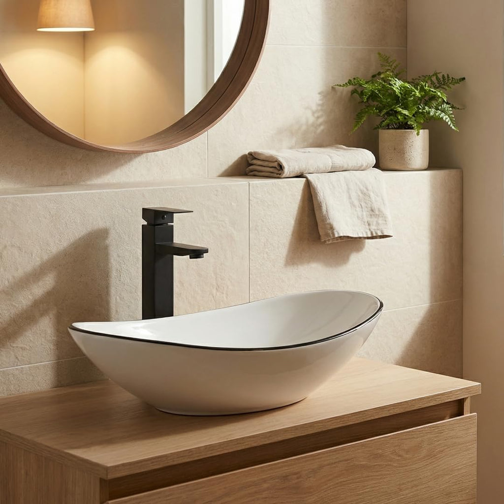 Ceramic Bathroom Sink, Black 19" x 15" Above Counter Porcelain Vessel Sink