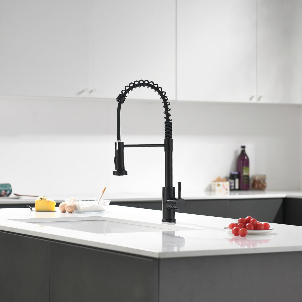 GIMILI Matte Black Touchless Kitchen Faucet with Spring Pull Down Sprayer