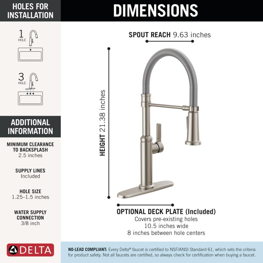 Delta Faucet Rhett Pro Commercial Style Kitchen Faucet with Pull Down Sprayer, Gold Commercial Kitchen Faucet, Spring Kitchen Faucet, Delta Kitchen Sink Faucet, Champagne Bronze 18829-CZ-DST