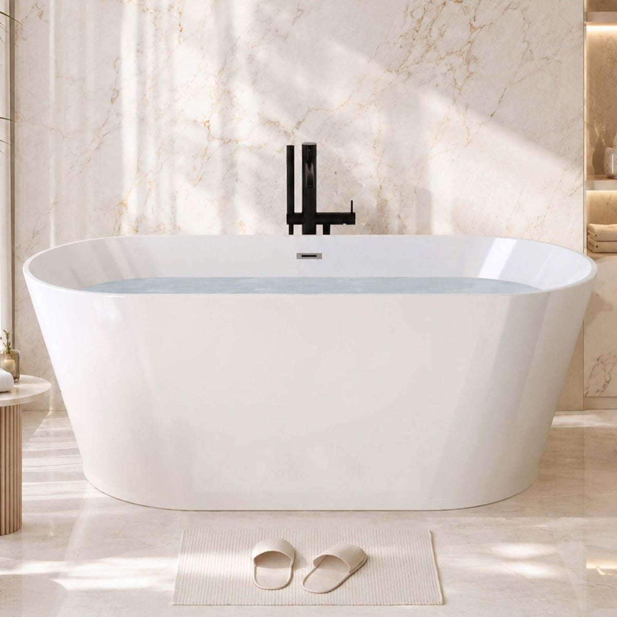 55" Oval Acrylic Free Standing Tub with 8-Layer Insulation (Gloss White)