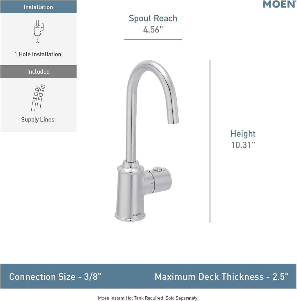 Moen Instant Hot SIP Faucet with Insulated Spout, Traditional Chrome, 2-Step Activation, and Hands-Free Filling, Requires Tank (Sold Separately), IH7600