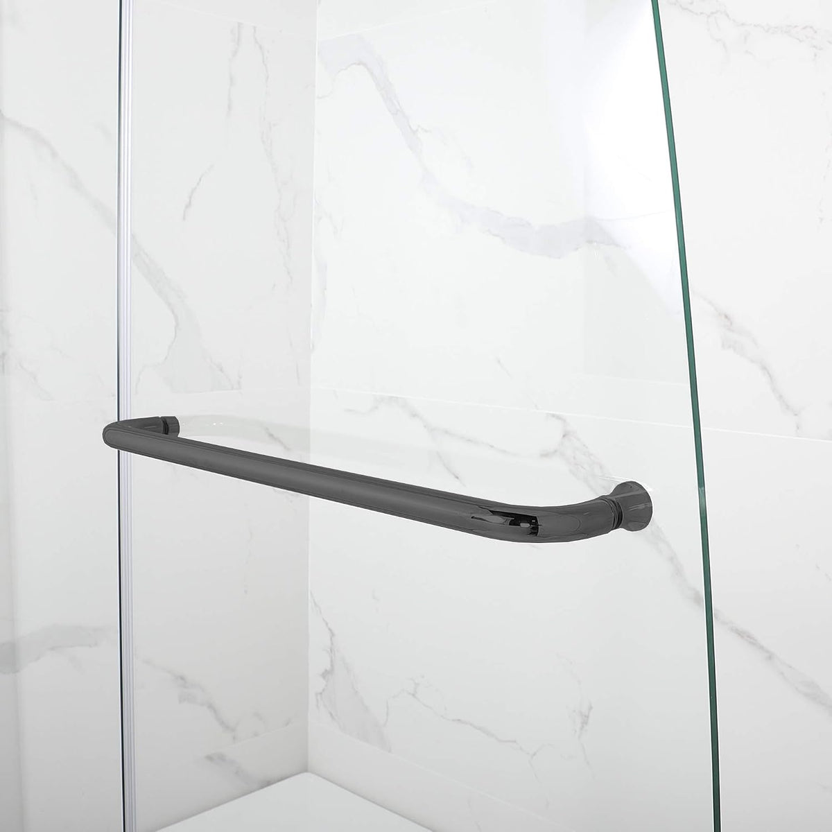 Woodbridge Frameless Hinged Bathtub Shower, 5/16" Tempered Panel, 48" W x 58" H Tub Glass Door in Matte Black Finish, Include Support Bar