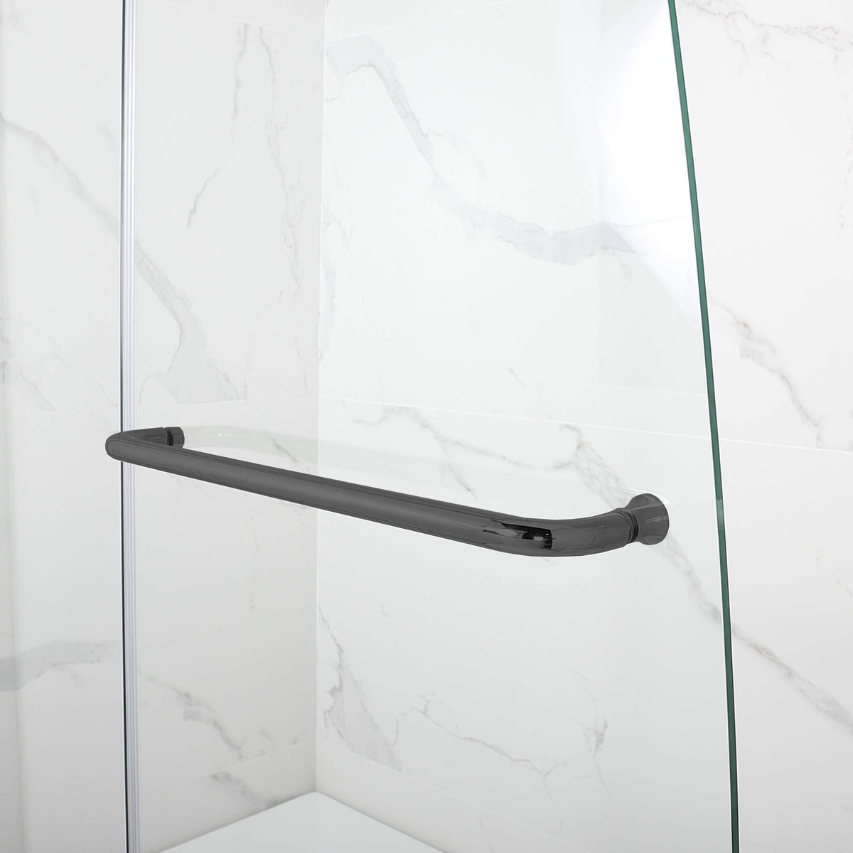 Woodbridge Frameless Hinged Bathtub Shower, 5/16" Tempered Panel, 48" W x 58" H Tub Glass Door in Matte Black Finish, Include Support Bar